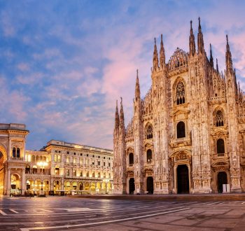 Milan Cathedral, Duomo di Milano, Italy, one of the largest churches in the world on sunrise